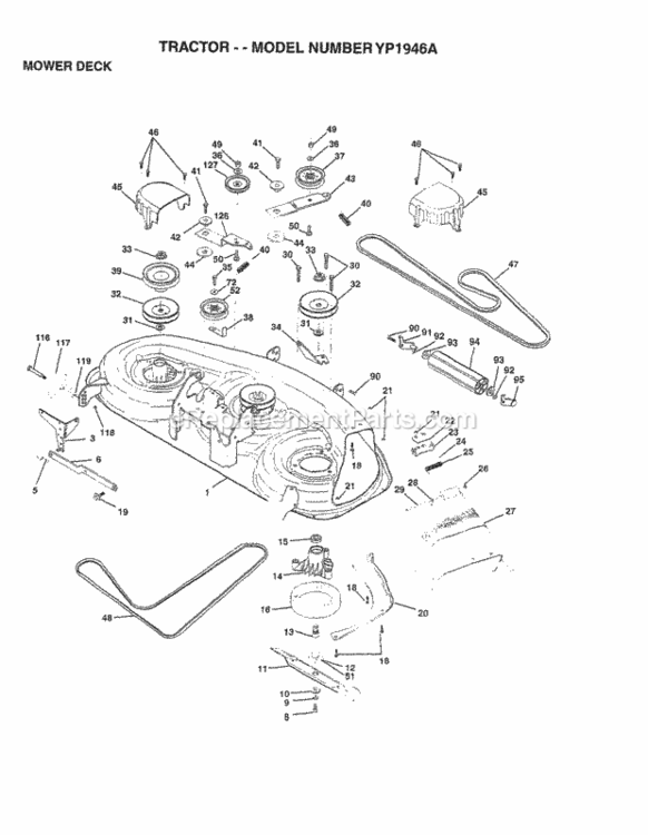 Page G Diagram and Parts List for YP1946A 1997 Husqvarna Lawn Tractor