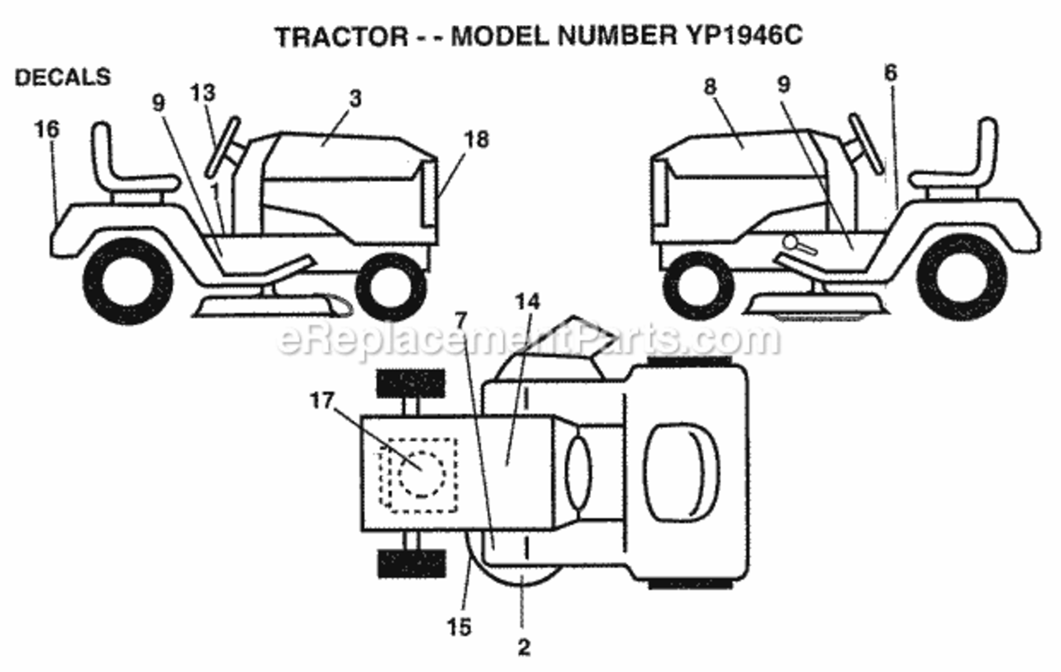 Page B Diagram and Parts List for YP1946C 1999 Husqvarna Lawn Tractor