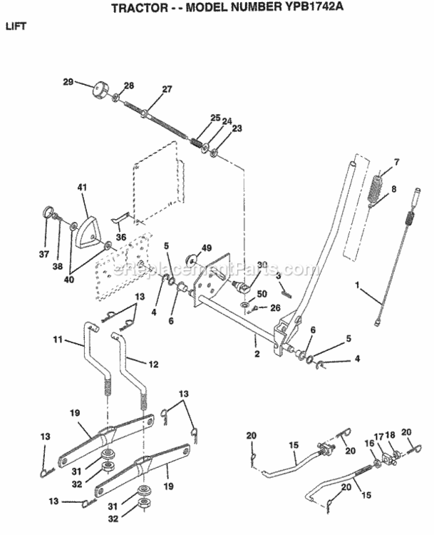 Page F Diagram and Parts List for YPB1742A 1999 Husqvarna Lawn Tractor