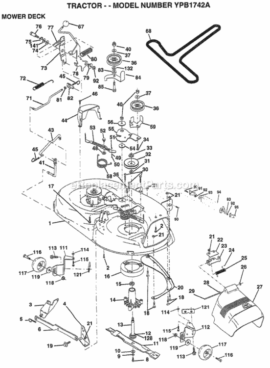 Page G Diagram and Parts List for YPB1742A 1999 Husqvarna Lawn Tractor