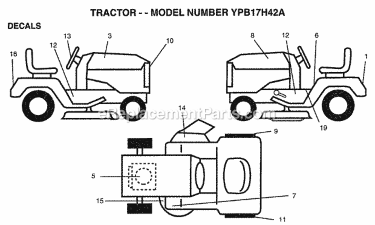 Page B Diagram and Parts List for YPB17H42A 1999 Husqvarna Lawn Tractor