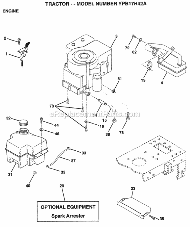 Page E Diagram and Parts List for YPB17H42A 1999 Husqvarna Lawn Tractor