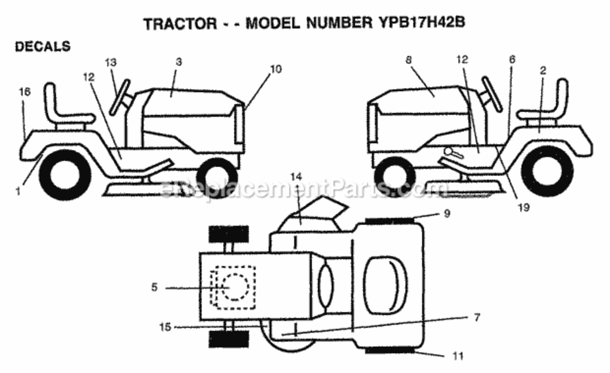 Page C Diagram and Parts List for YPB17H42B 1999 Husqvarna Lawn Tractor