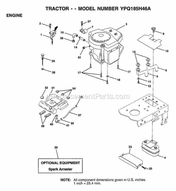 Page E Diagram and Parts List for YPQ185H46A 1999 Husqvarna Lawn Tractor