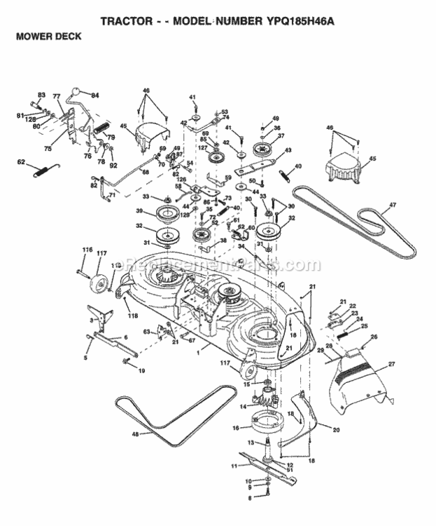 Page G Diagram and Parts List for YPQ185H46A 1999 Husqvarna Lawn Tractor