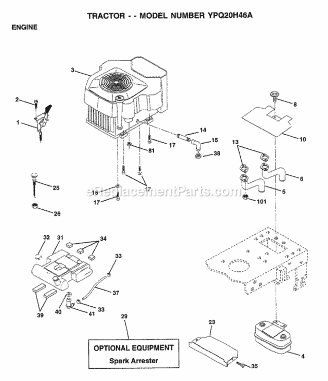 Page E Diagram and Parts List for YPQ20H46A 1999 Husqvarna Lawn Tractor