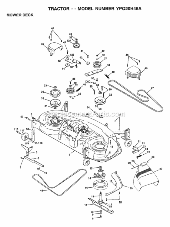 Page F Diagram and Parts List for YPQ20H46A 1999 Husqvarna Lawn Tractor