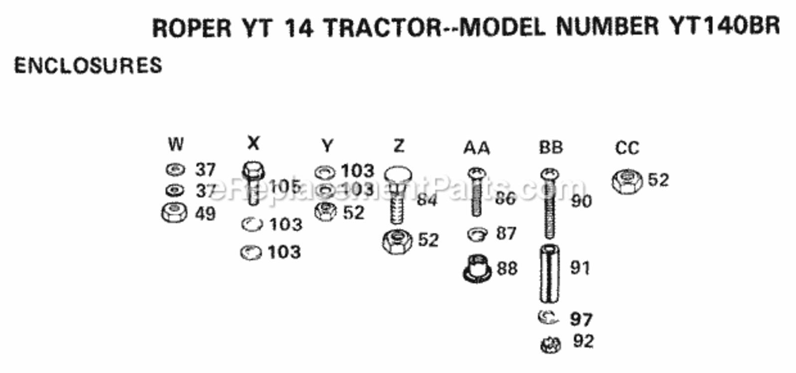 Page G Diagram and Parts List for YT140BR 1999 And Before Husqvarna Lawn Tractor