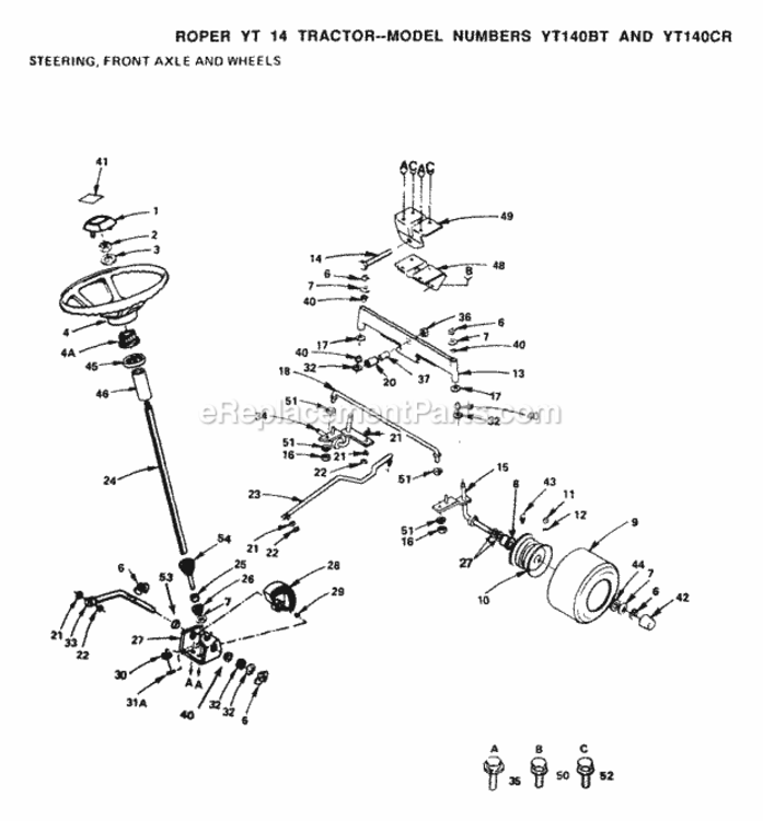 Page J Diagram and Parts List for YT140BT 1999 And Before Husqvarna Lawn Tractor