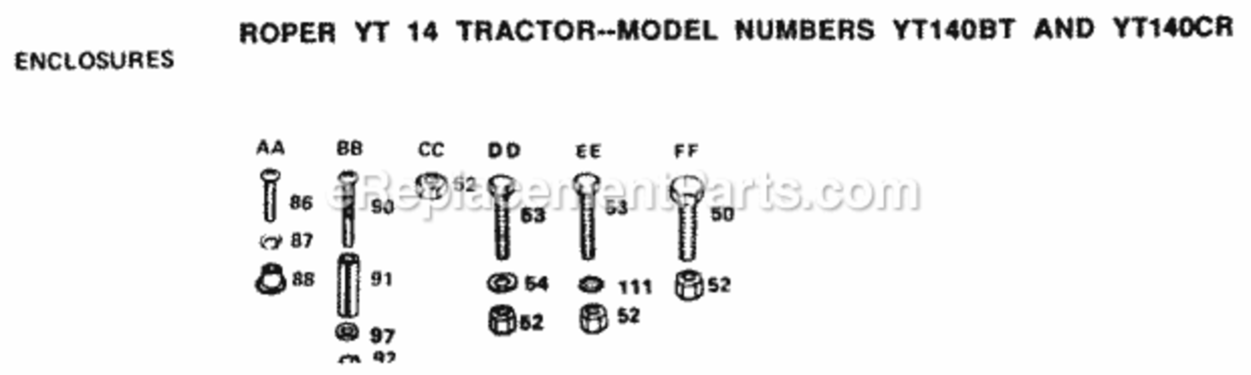 Page E Diagram and Parts List for YT140BT 1999 And Before Husqvarna Lawn Tractor