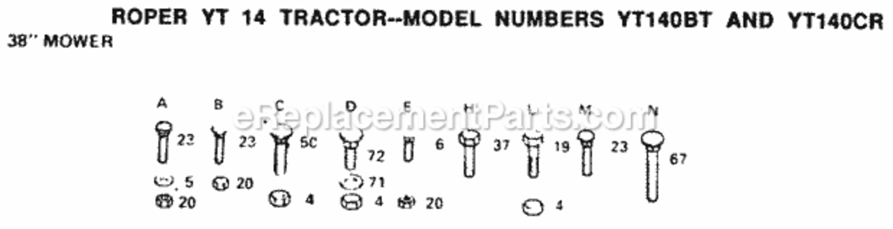Page G Diagram and Parts List for YT140BT 1999 And Before Husqvarna Lawn Tractor