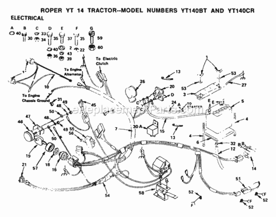 Page C Diagram and Parts List for YT140CR 1999 And Before Husqvarna Lawn Tractor