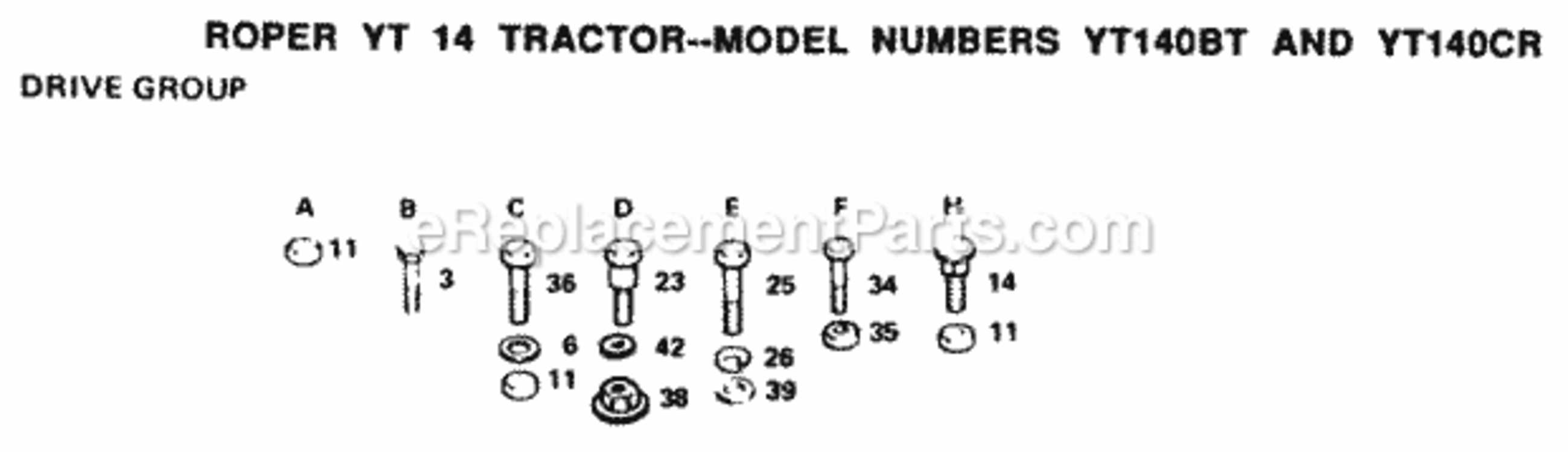 Page F Diagram and Parts List for YT140CR 1999 And Before Husqvarna Lawn Tractor