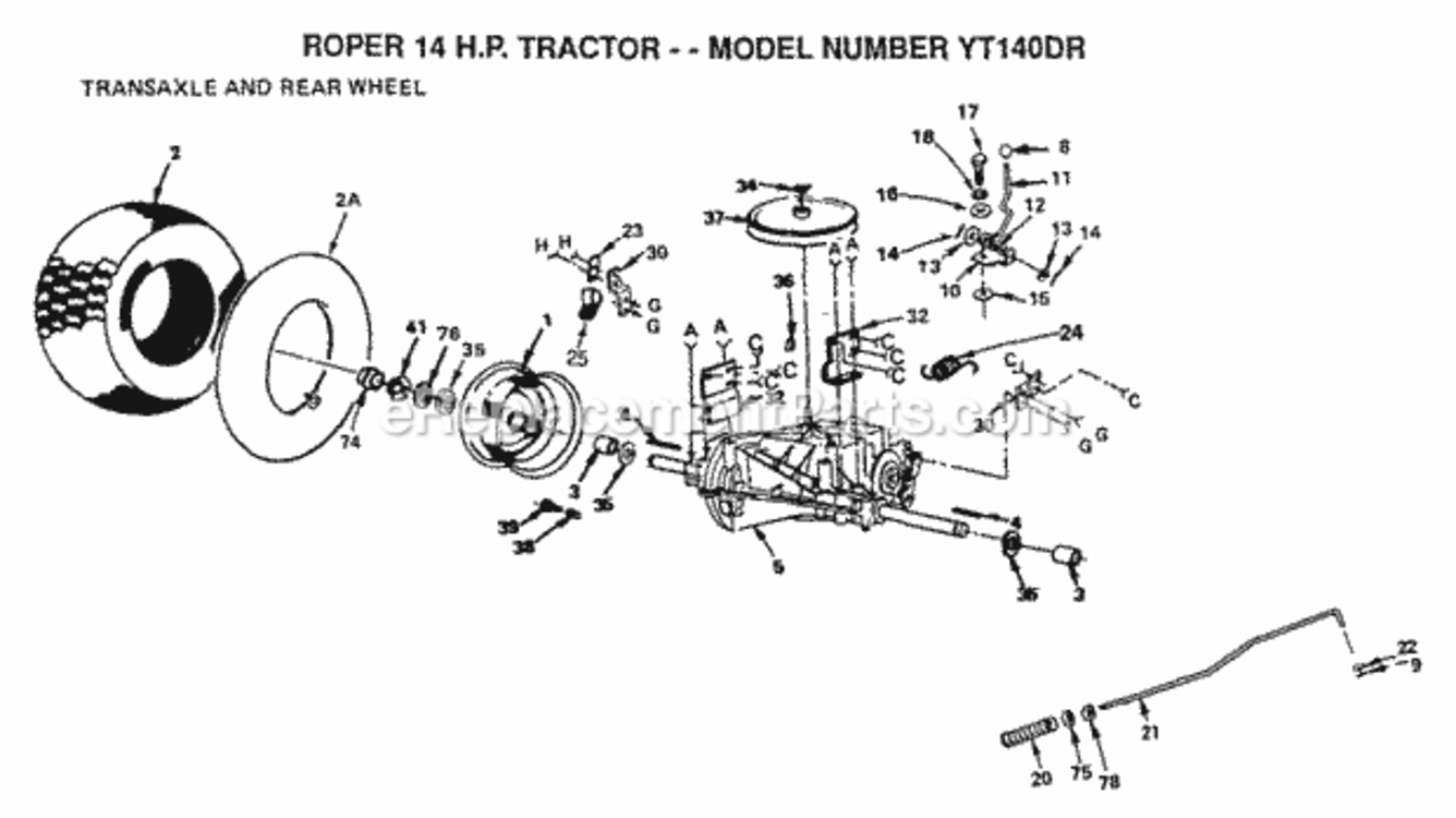 Page K Diagram and Parts List for YT140DR 1999 And Before Husqvarna Lawn Tractor