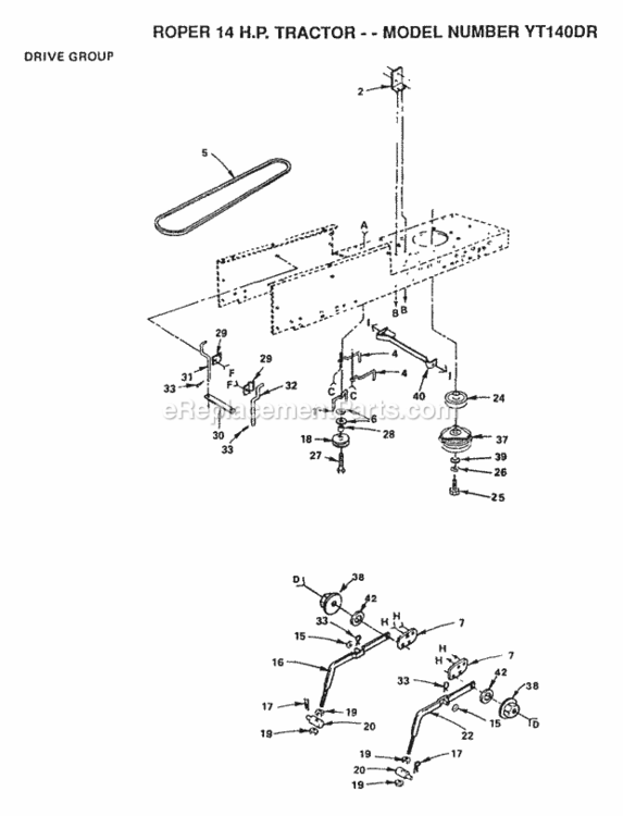Page C Diagram and Parts List for YT140DR 1999 And Before Husqvarna Lawn Tractor