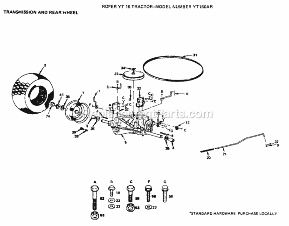 Page K Diagram and Parts List for YT160AR 1999 And Before Husqvarna Lawn Tractor