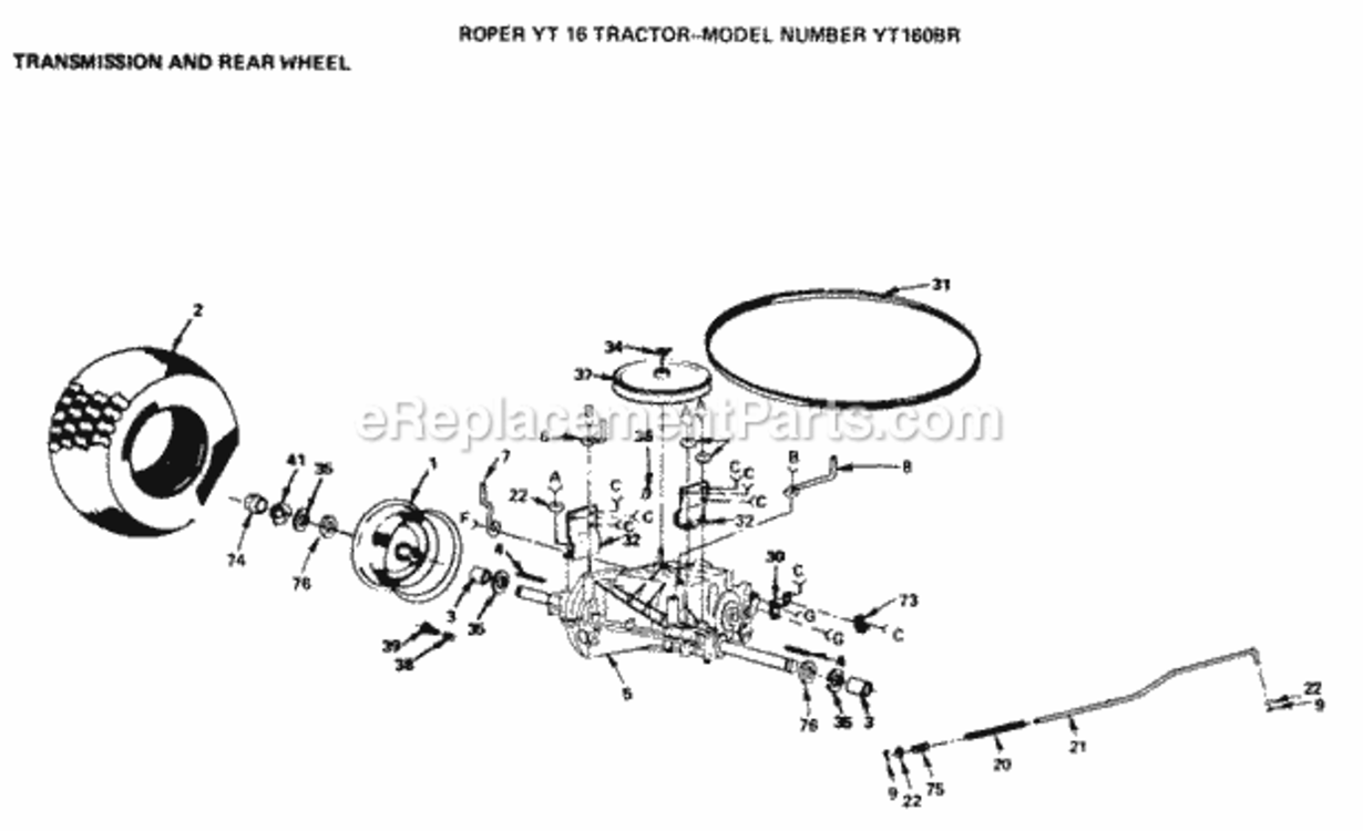 Page M Diagram and Parts List for YT160BR 1999 And Before Husqvarna Lawn Tractor