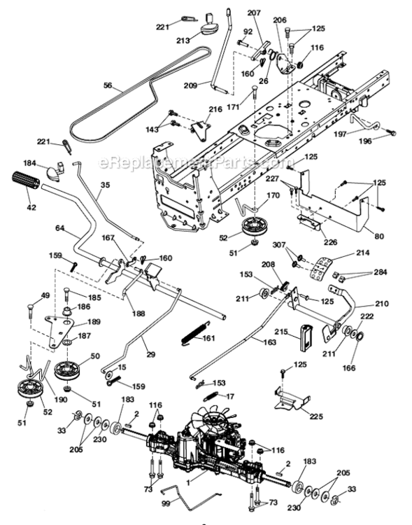 Drive Diagram and Parts List for YT46LS 96043015000 Husqvarna Lawn Tractor