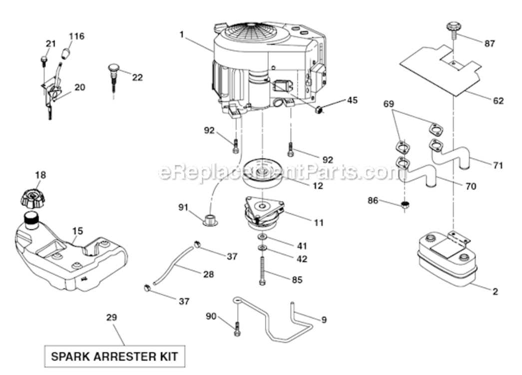 Engine Diagram and Parts List for YT46LS 96043015000 Husqvarna Lawn Tractor