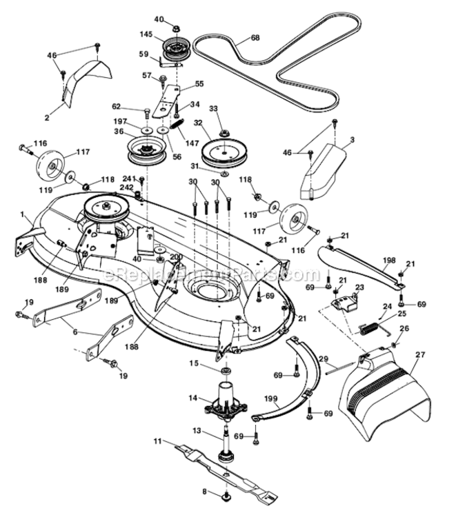 Mower_Deck Diagram and Parts List for YT46LS 96043015000 Husqvarna Lawn Tractor