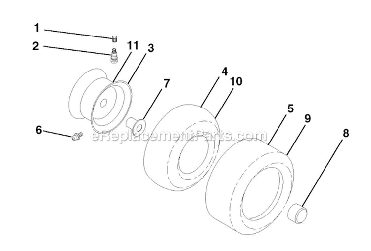 Wheels And Tires Diagram and Parts List for YTA19K42 96043013900 Husqvarna Lawn Tractor