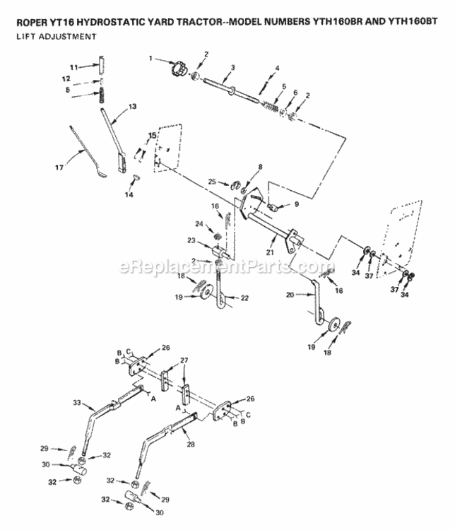 Page J Diagram and Parts List for YTH160BR 1999 And Before Husqvarna Lawn Tractor