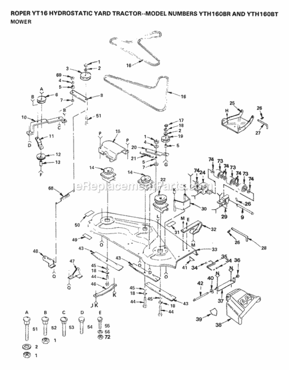 Page K Diagram and Parts List for YTH160BR 1999 And Before Husqvarna Lawn Tractor