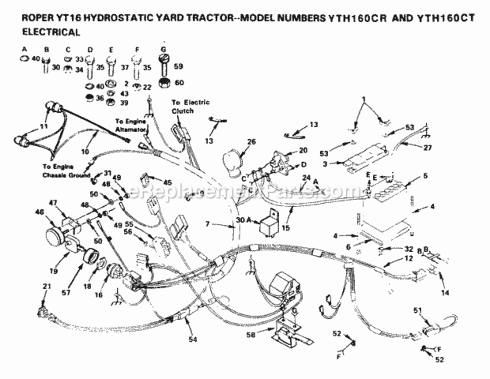 Page E Diagram and Parts List for YTH160CR 1999 And Before Husqvarna Lawn Tractor