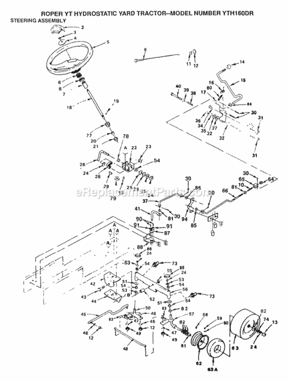 Page M Diagram and Parts List for YTH160DR 1999 And Before Husqvarna Lawn Tractor