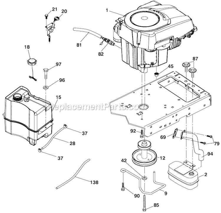 Engine Diagram and Parts List for YTH21K46  Husqvarna Lawn Tractor