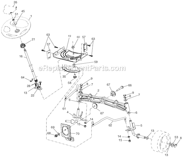 Steering Assembly Diagram and Parts List for YTH21K46  Husqvarna Lawn Tractor
