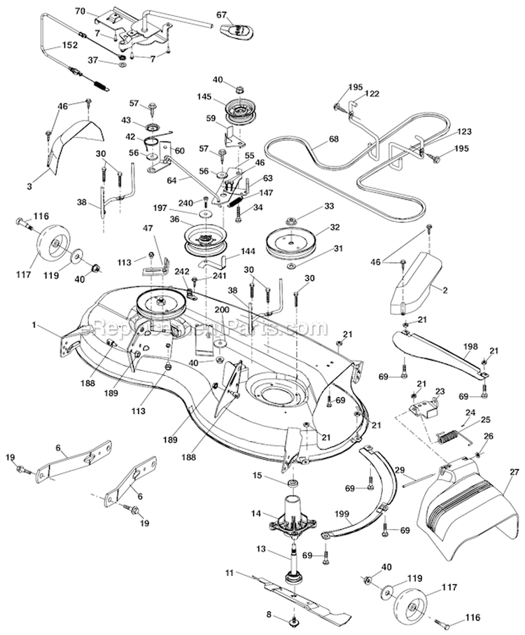 Mower Deck Diagram and Parts List for YTH21K46  Husqvarna Lawn Tractor