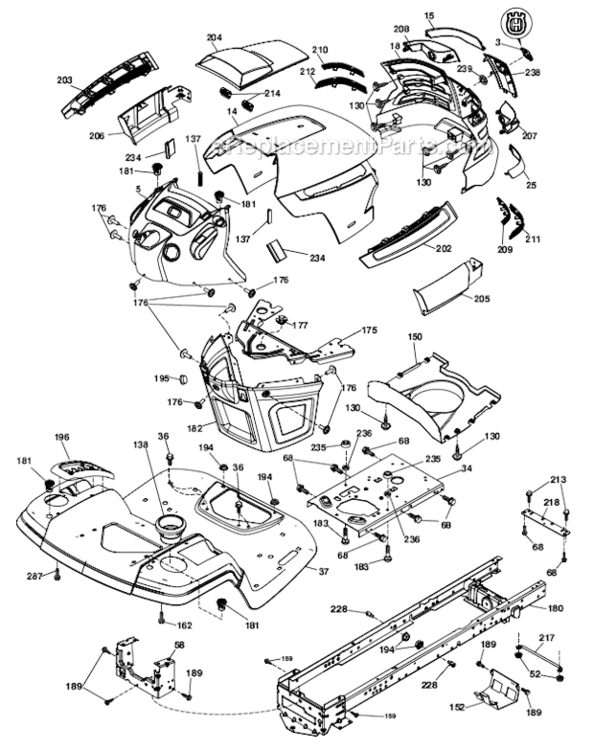 Chassis Diagram and Parts List for YTH22V46  Husqvarna Lawn Tractor
