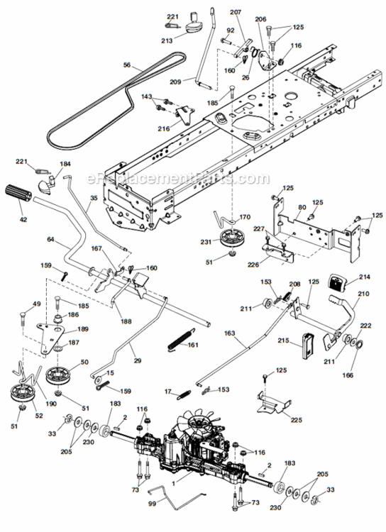 Drive Diagram and Parts List for YTH22V46  Husqvarna Lawn Tractor