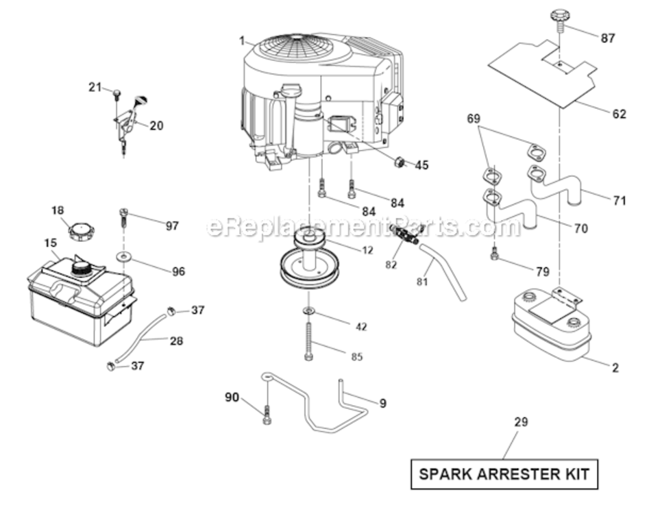 Engine Diagram and Parts List for YTH22V46  Husqvarna Lawn Tractor