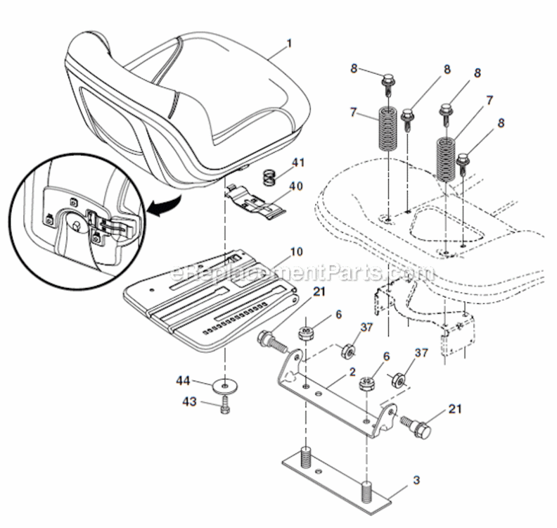 Seat_Assembly Diagram and Parts List for YTH22V46  Husqvarna Lawn Tractor