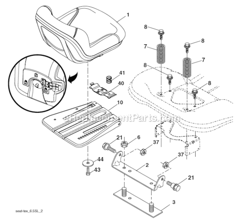 Seat_Assembly Diagram and Parts List for YTH2348 96045000504 Husqvarna Lawn Tractor