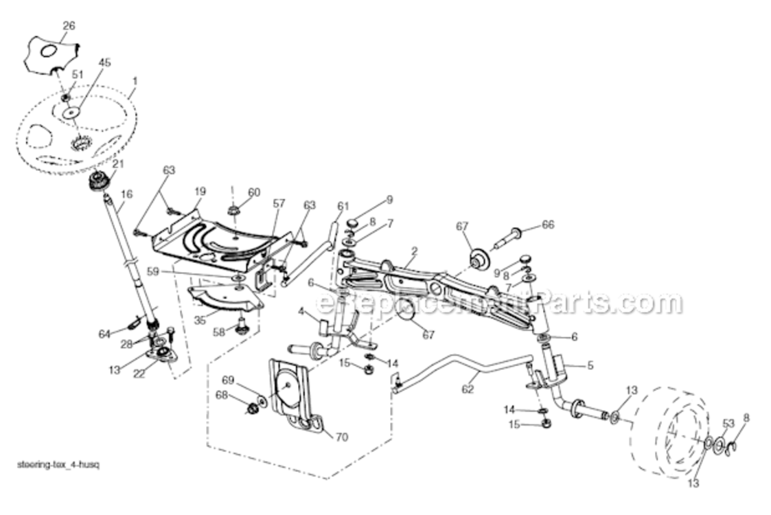 Steering_Assembly Diagram and Parts List for YTH2348 96045000504 Husqvarna Lawn Tractor