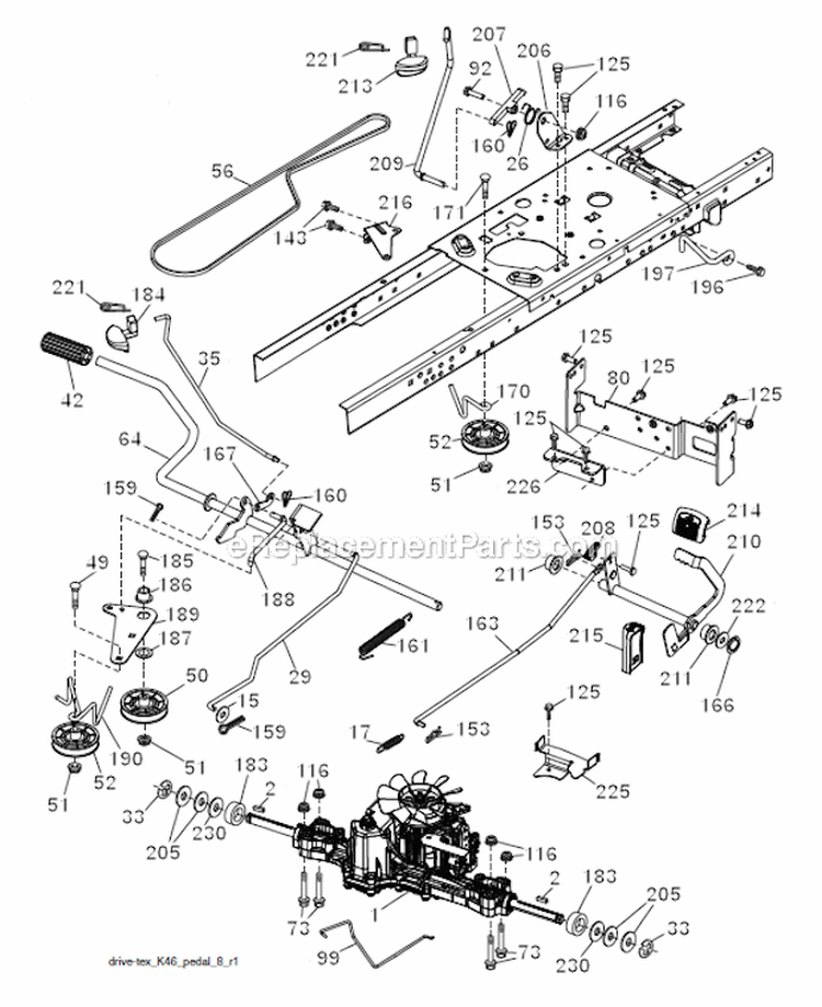 Drive Diagram and Parts List for YTH23V48-96043008600  Husqvarna Lawn Tractor