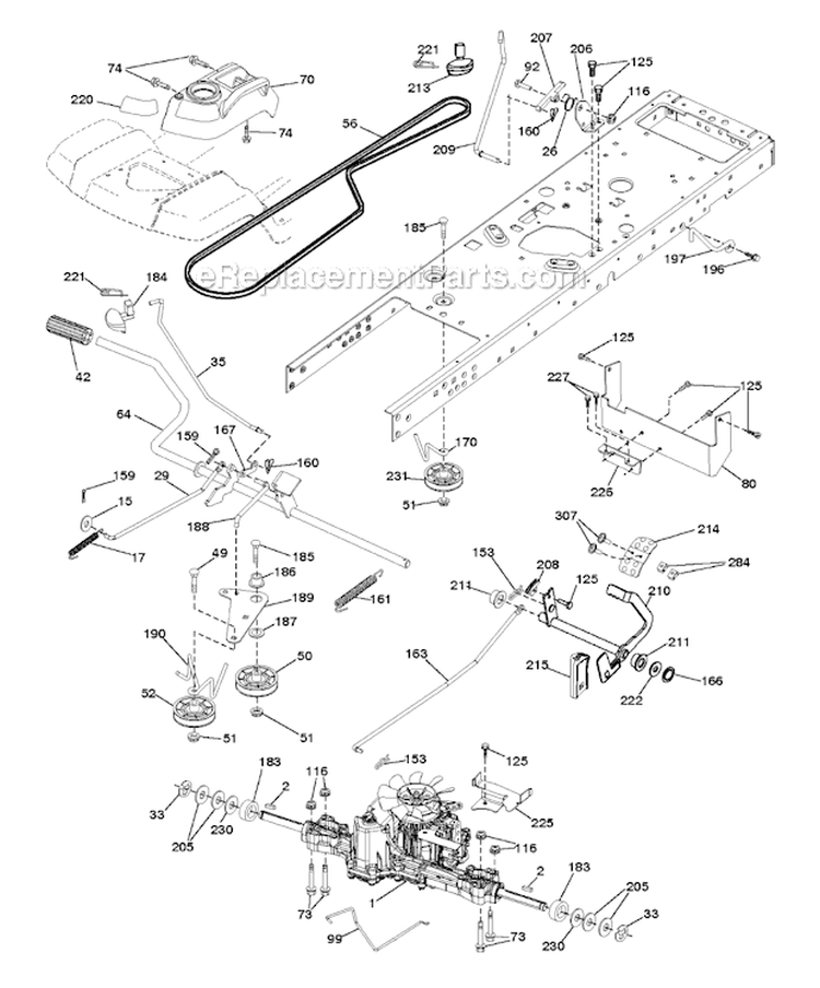 Drive Diagram and Parts List for YTH24V48LS 2011-01 - 96043011601 Husqvarna Lawn Tractor
