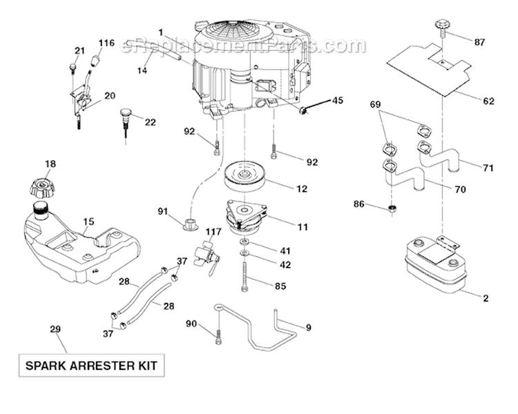 Engine Diagram and Parts List for YTH24V48LS 2011-01 - 96043011601 Husqvarna Lawn Tractor