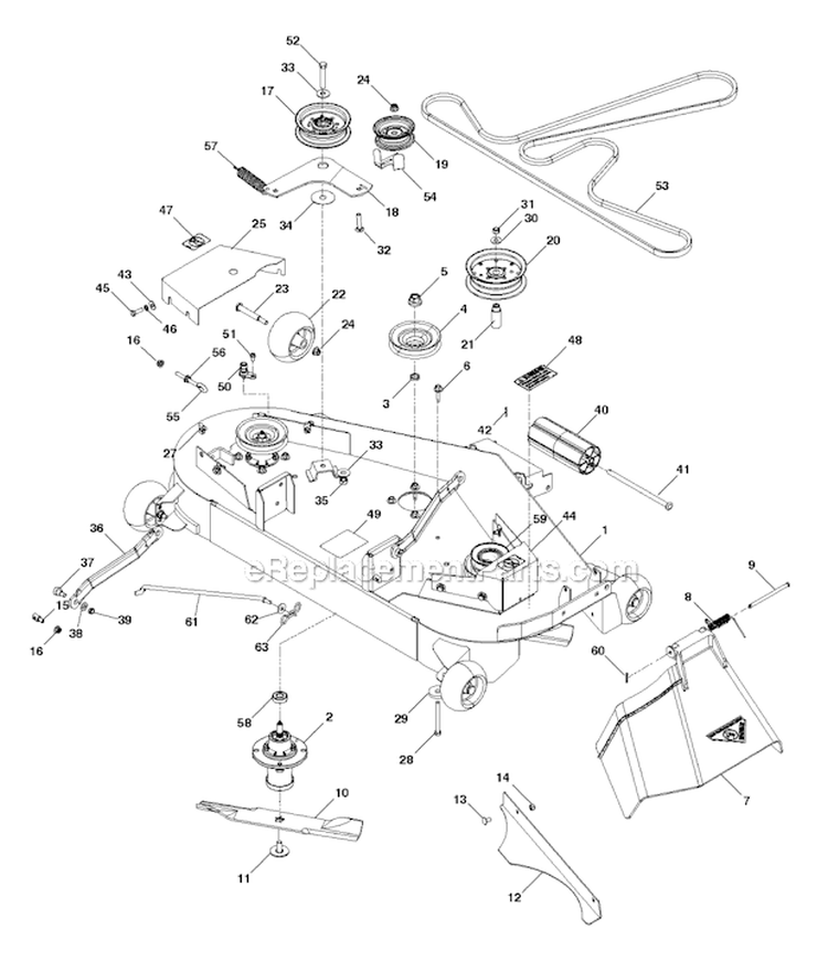 Mower DeckCutting Deck Diagram and Parts List for YTH24V48LS 2011-01 - 96043011601 Husqvarna Lawn Tractor