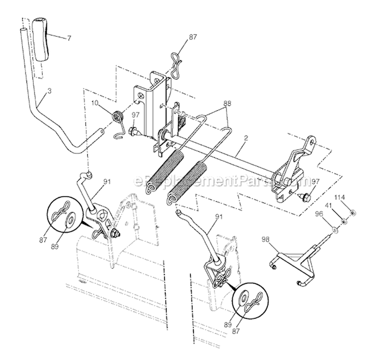 Mower Lift Lever Diagram and Parts List for YTH24V48LS 2011-01 - 96043011601 Husqvarna Lawn Tractor