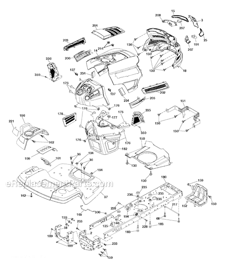 ChassisFrame Diagram and Parts List for YTH24V48LS 2011-08 - 96043011603 Husqvarna Lawn Tractor