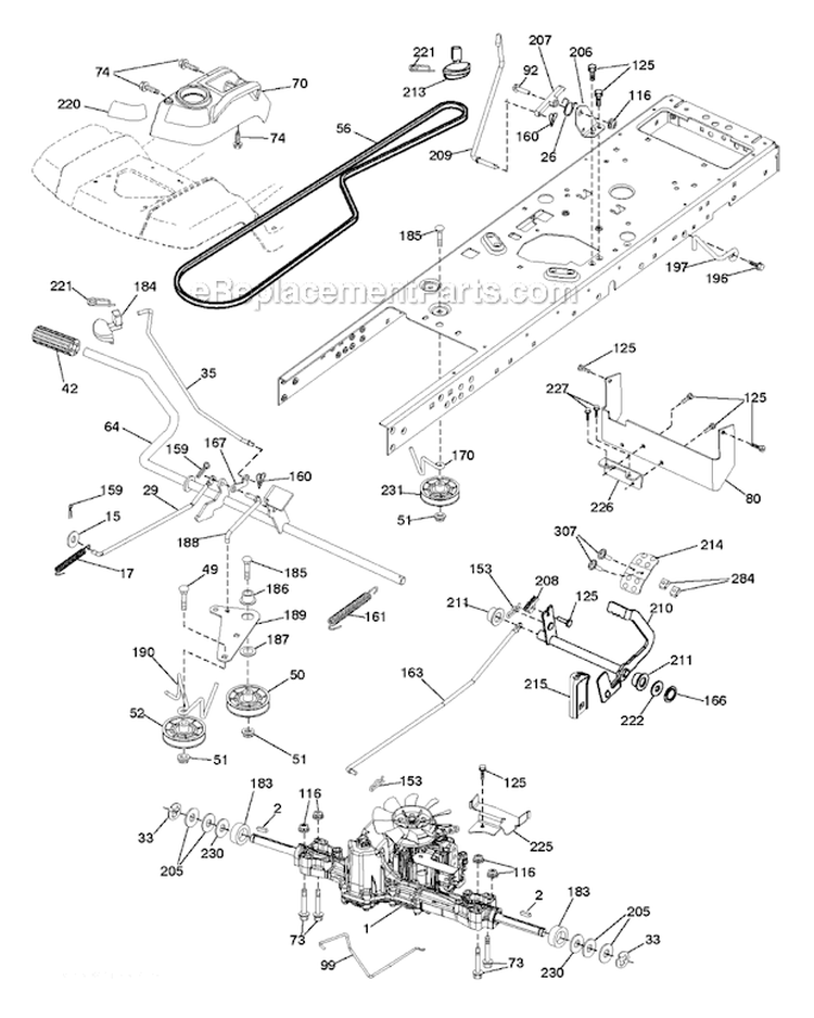 Drive Diagram and Parts List for YTH24V48LS 2011-08 - 96043011603 Husqvarna Lawn Tractor