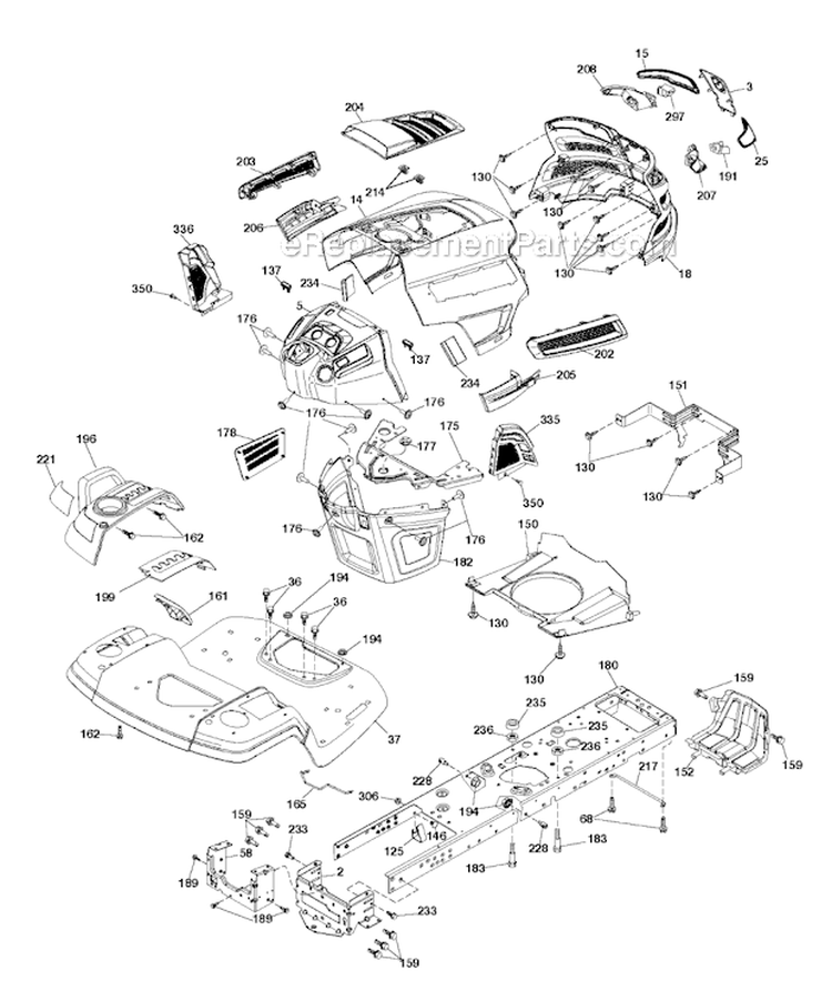ChassisFrame Diagram and Parts List for YTH24V48LS 2011-10 - 96048001401 Husqvarna Lawn Tractor