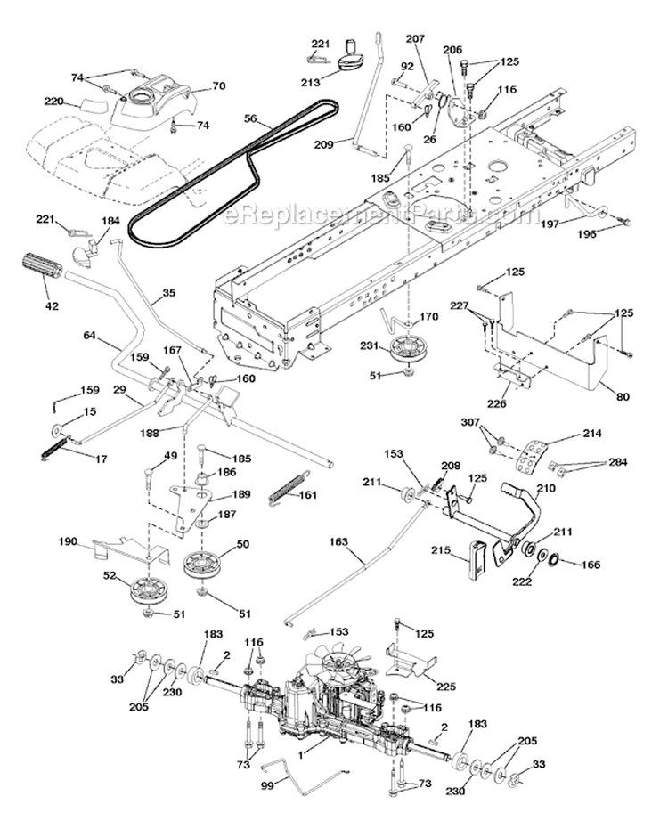 Drive Diagram and Parts List for YTH24V48LS 2011-10 - 96048001401 Husqvarna Lawn Tractor