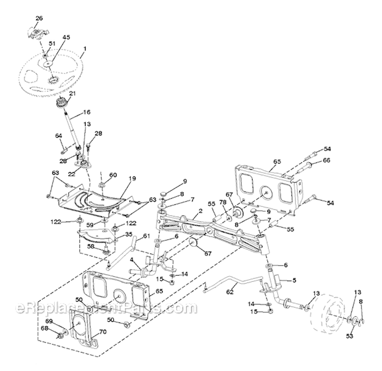 Steering Diagram and Parts List for YTH24V48LS 2011-10 - 96048001401 Husqvarna Lawn Tractor