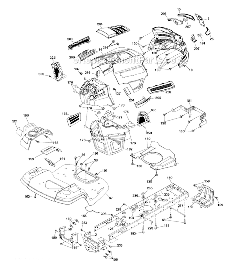 ChassisFrame Diagram and Parts List for YTH24V48LS 2012-08 - 96048001402 Husqvarna Lawn Tractor
