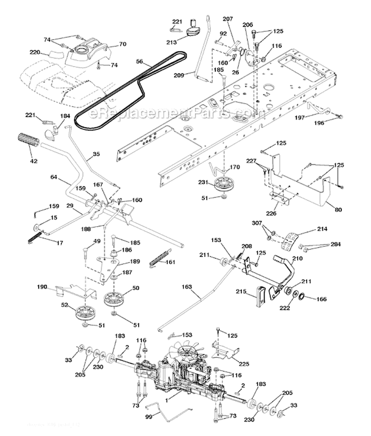 Drive Diagram and Parts List for YTH24V48LS 2012-08 - 96048001402 Husqvarna Lawn Tractor